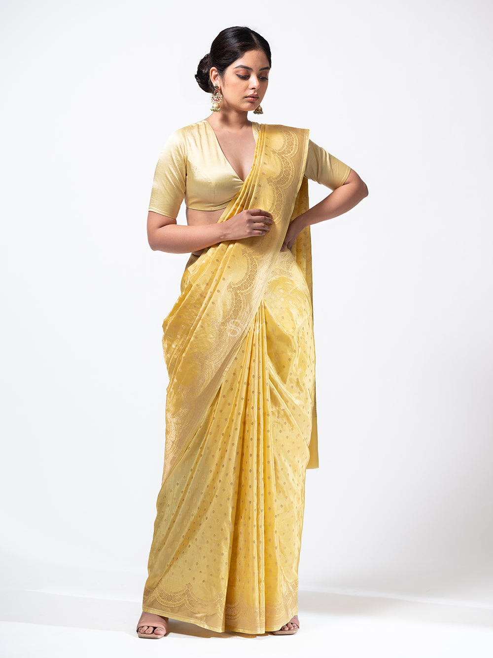 Yellow Satin Tissue Silk Handloom Banarasi Saree - Sacred Weaves
