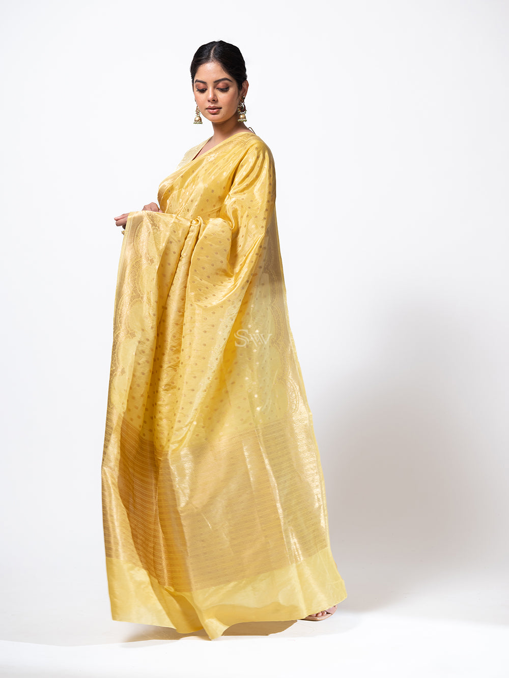 Yellow Satin Tissue Silk Handloom Banarasi Saree - Sacred Weaves