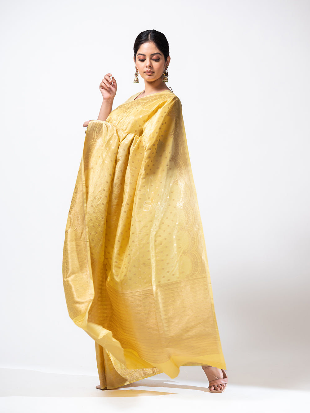 Yellow Satin Tissue Silk Handloom Banarasi Saree - Sacred Weaves