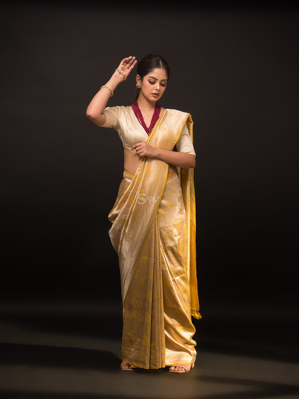 Yellow Katan Silk Shikargah Brocade Handloom Banarasi Saree - Sacred Weaves