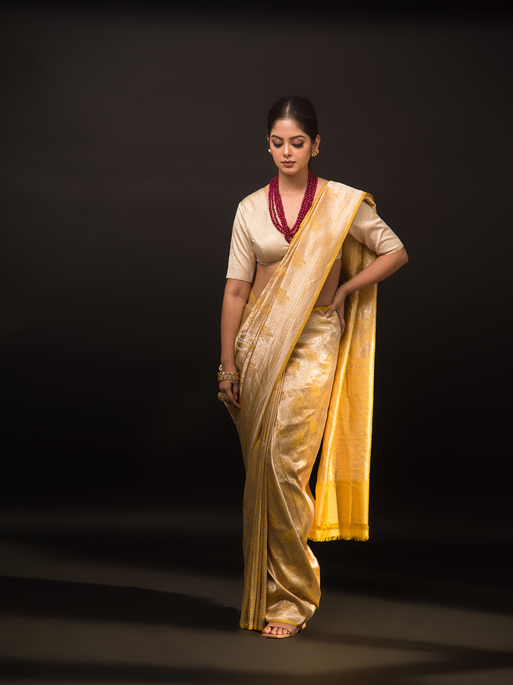 Yellow Katan Silk Shikargah Brocade Handloom Banarasi Saree - Sacred Weaves