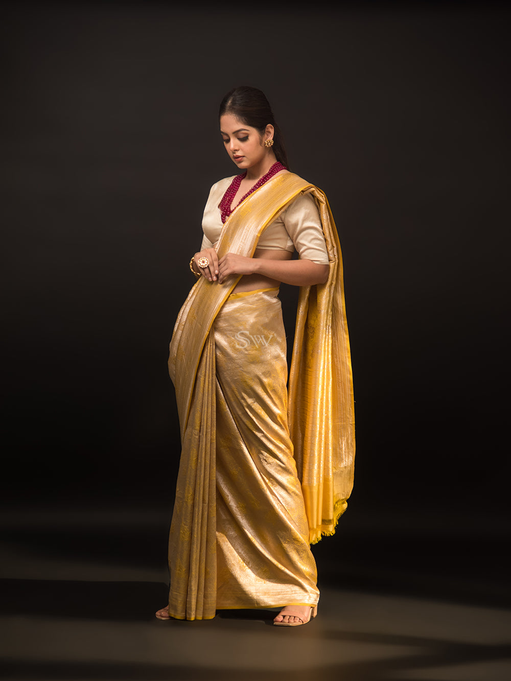 Yellow Katan Silk Shikargah Brocade Handloom Banarasi Saree - Sacred Weaves