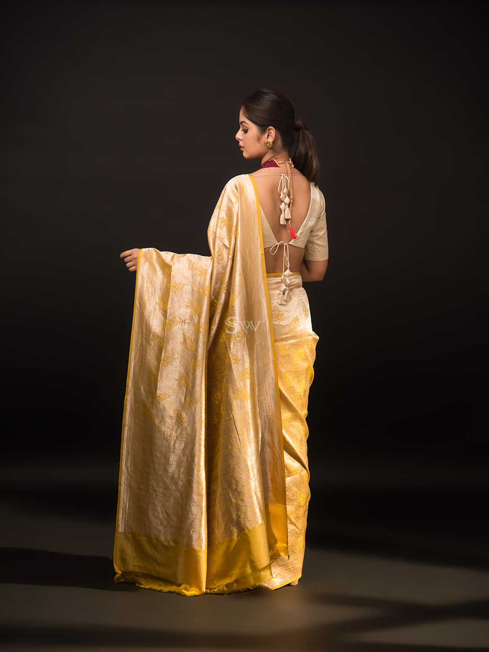 Yellow Katan Silk Shikargah Brocade Handloom Banarasi Saree - Sacred Weaves