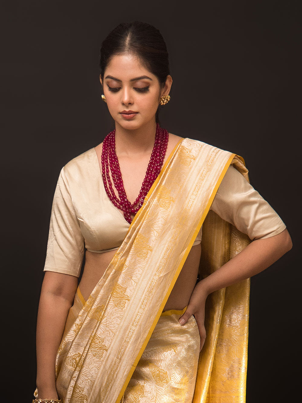 Yellow Katan Silk Shikargah Brocade Handloom Banarasi Saree - Sacred Weaves