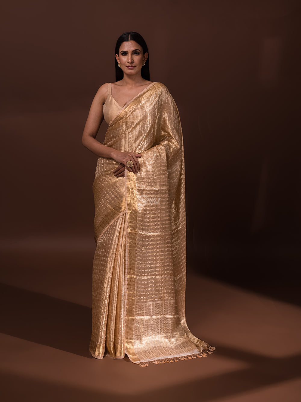Peach Tissue Brocade Handloom Banarasi Saree - Sacred Weaves