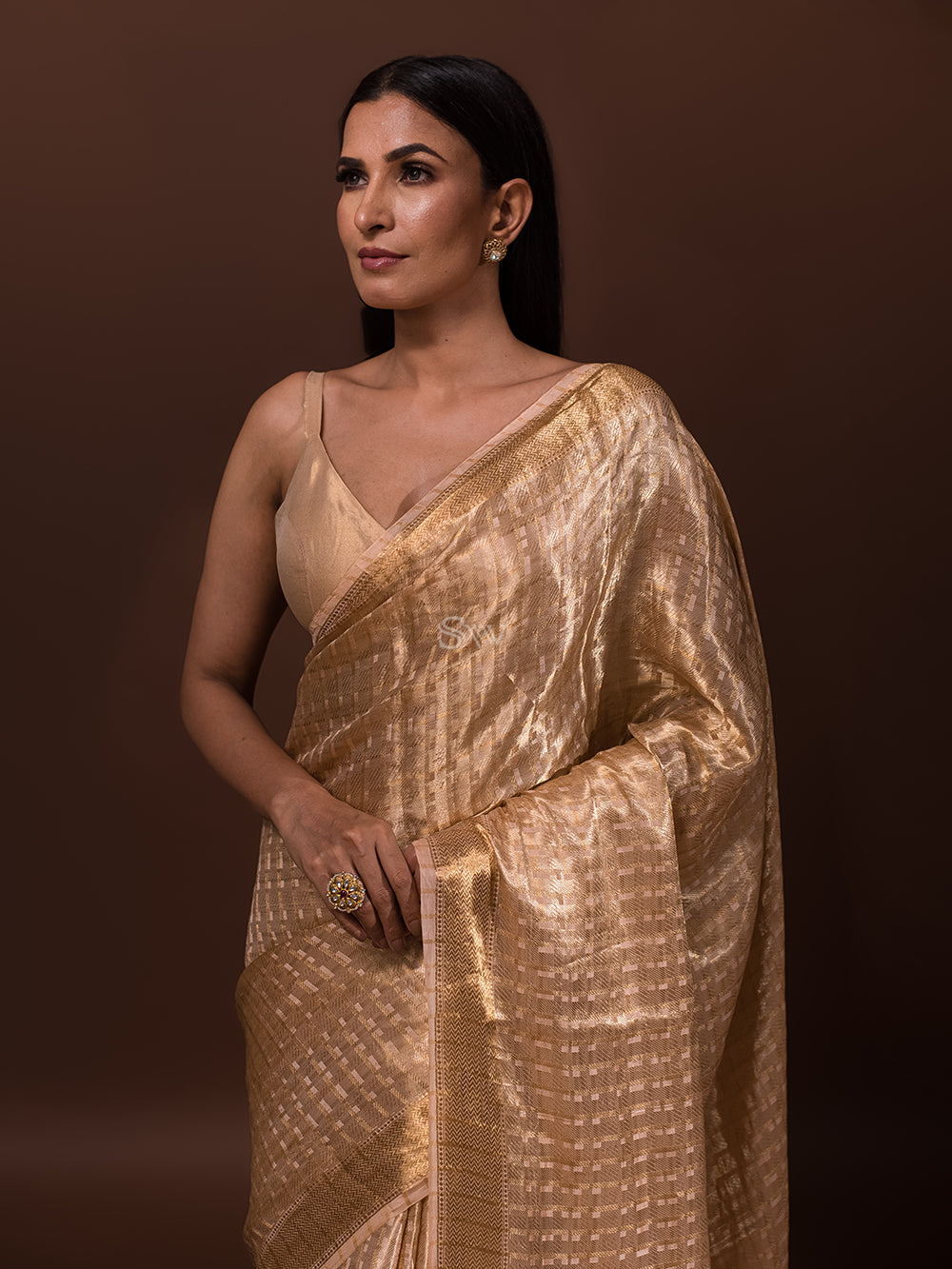 Peach Tissue Brocade Handloom Banarasi Saree - Sacred Weaves