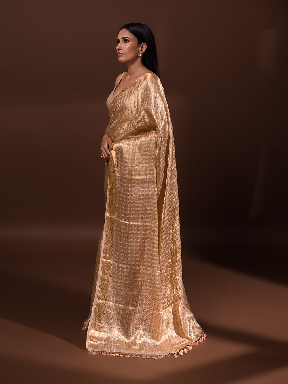 Peach Tissue Brocade Handloom Banarasi Saree - Sacred Weaves