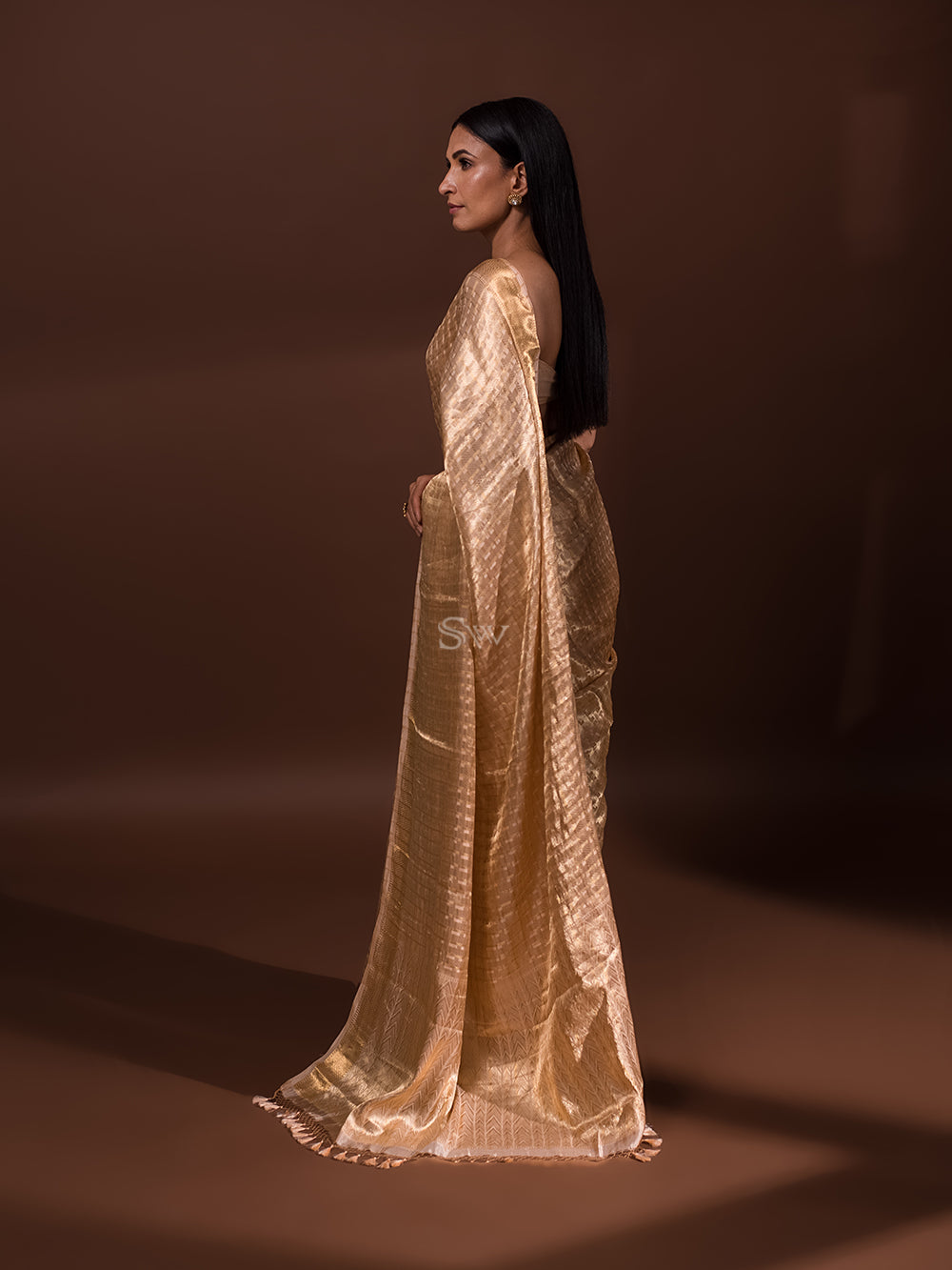 Peach Tissue Brocade Handloom Banarasi Saree - Sacred Weaves