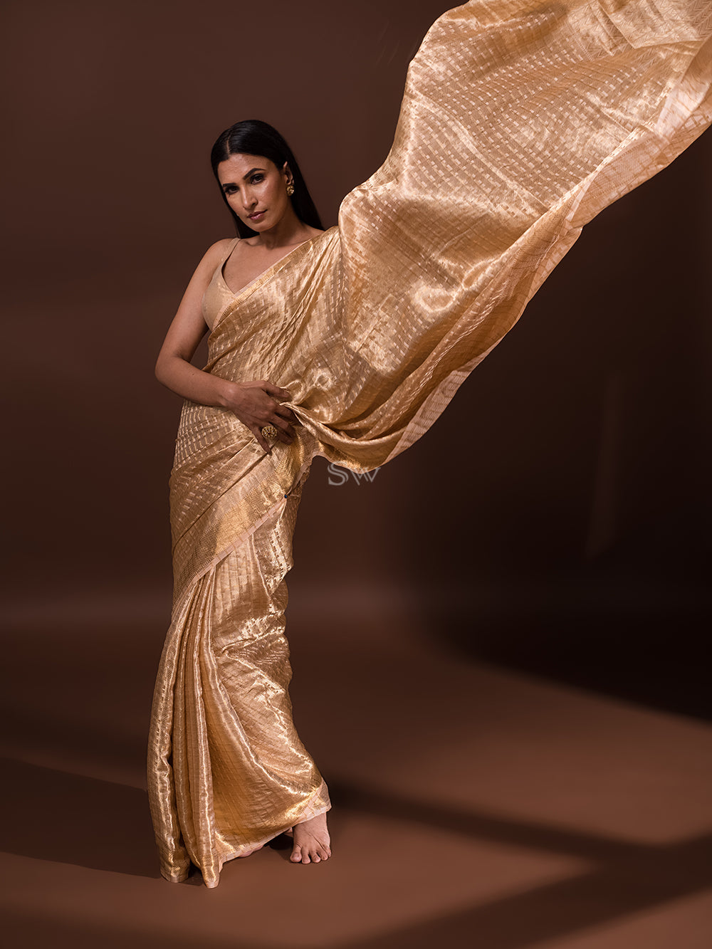 Peach Tissue Brocade Handloom Banarasi Saree - Sacred Weaves