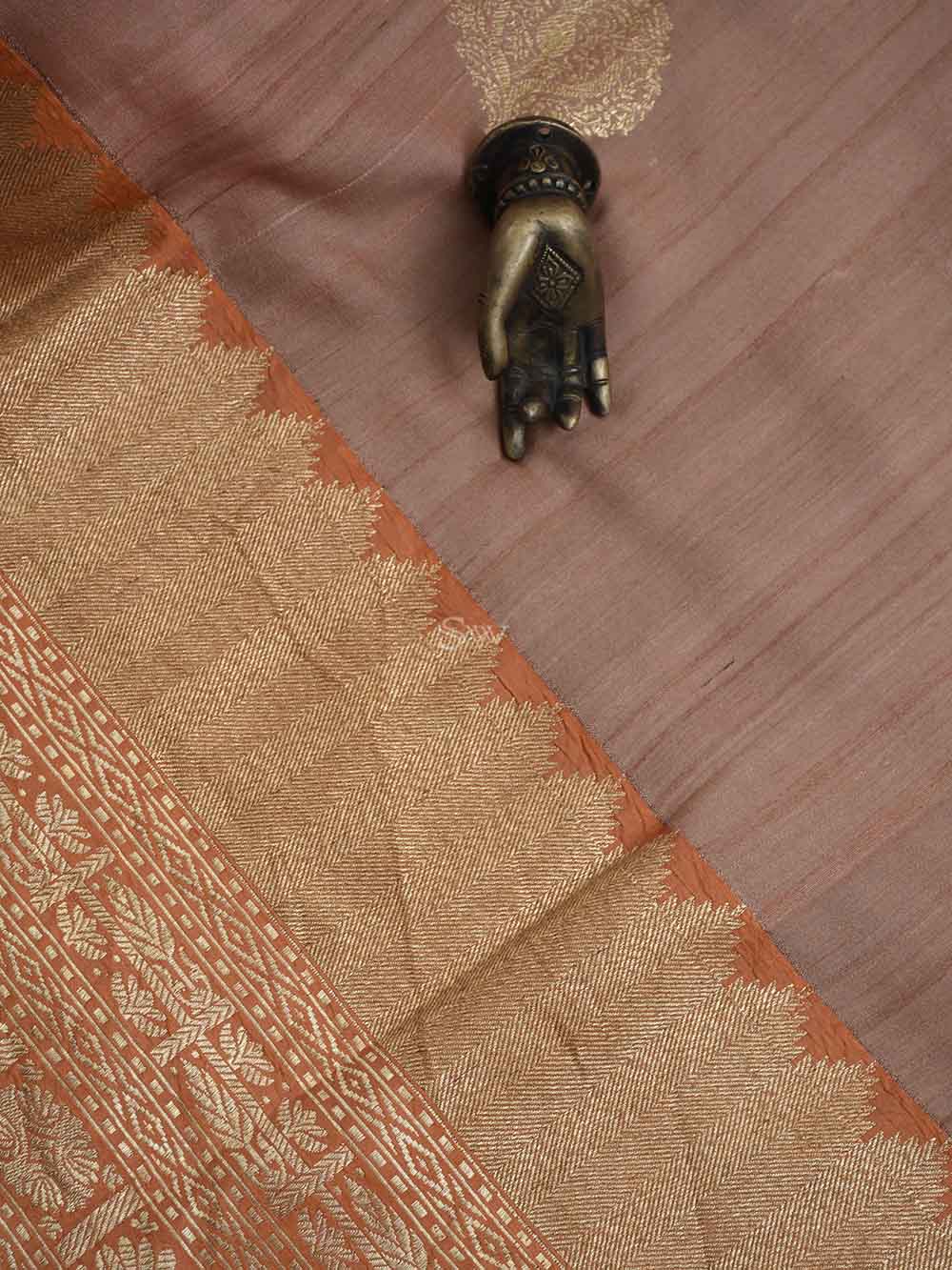 Dusty Peach Tussar Silk Handloom Banarasi Saree - Sacred Weaves