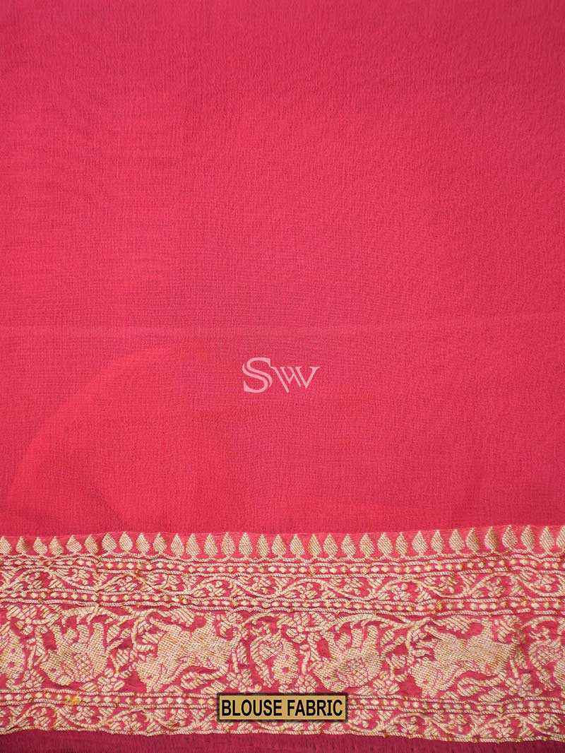 Pink Shikargah Khaddi Georgette Handloom Banarasi Saree - Sacred Weaves