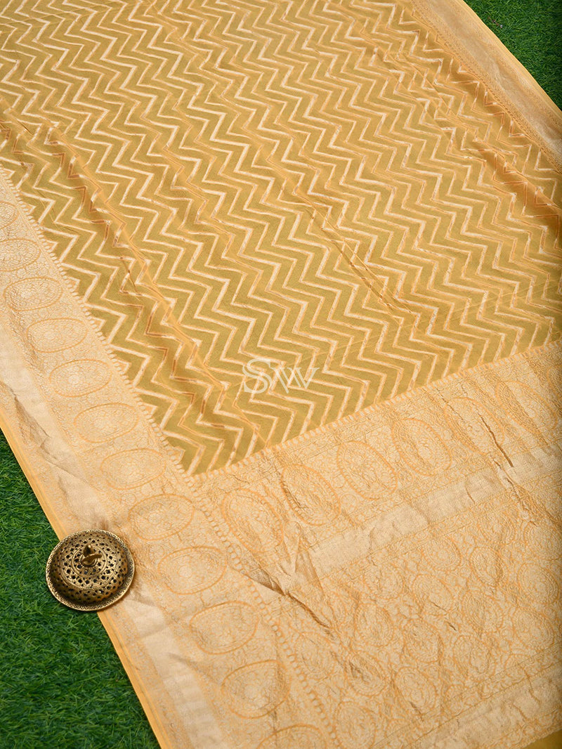 Yellow Khaddi Georgette Handloom Banarasi Saree - Sacred Weaves