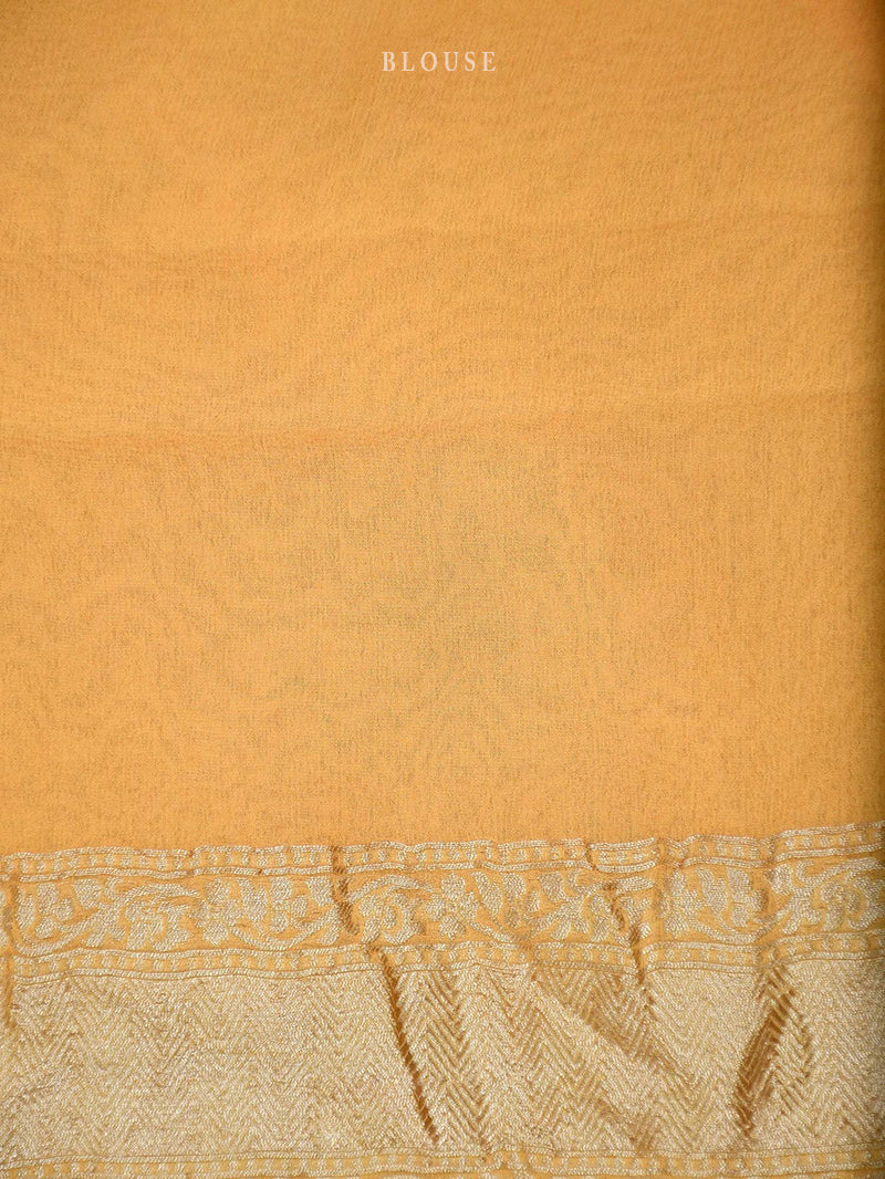 Yellow Khaddi Georgette Handloom Banarasi Saree - Sacred Weaves