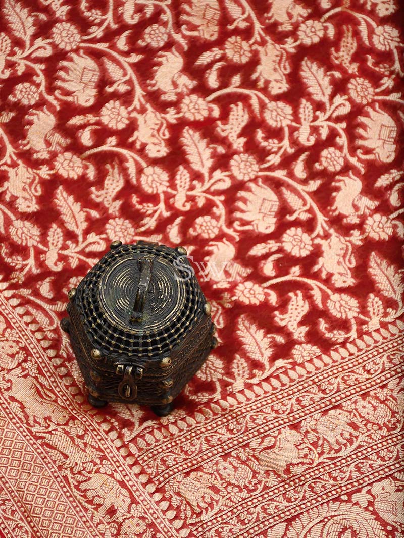Red Khaddi Georgette Handloom Banarasi Saree - Sacred Weaves