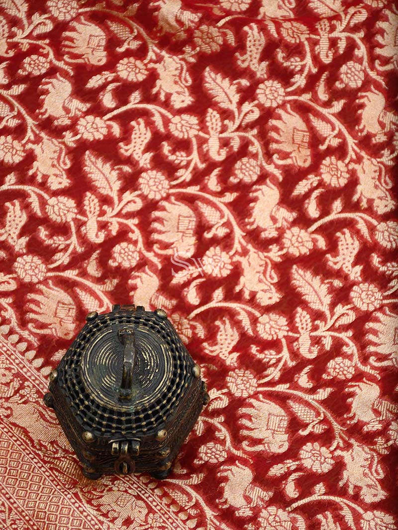 Red Khaddi Georgette Handloom Banarasi Saree - Sacred Weaves