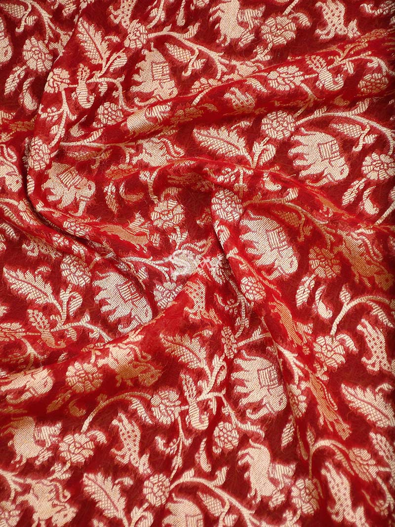 Red Khaddi Georgette Handloom Banarasi Saree - Sacred Weaves