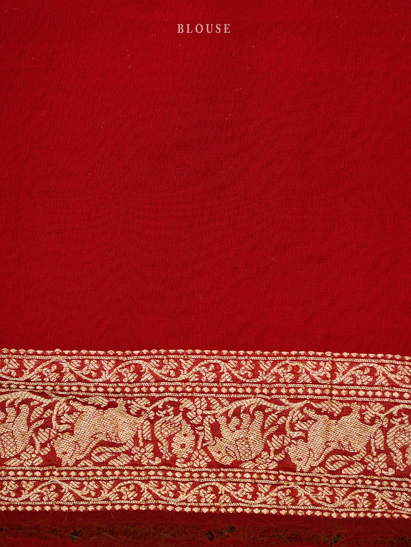 Red Khaddi Georgette Handloom Banarasi Saree - Sacred Weaves