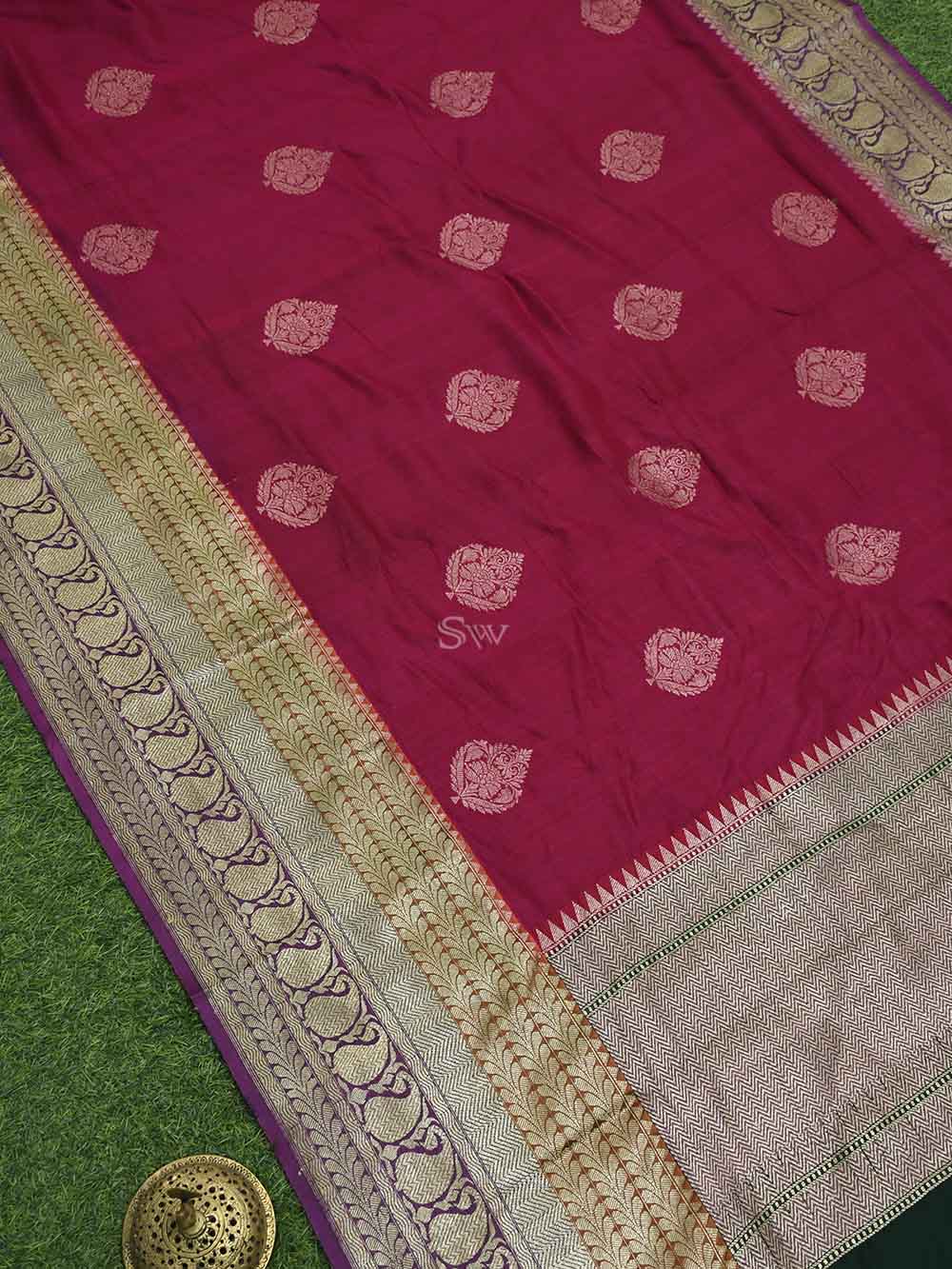 Bright Pink Tussar Silk Handloom Banarasi Saree - Sacred Weaves