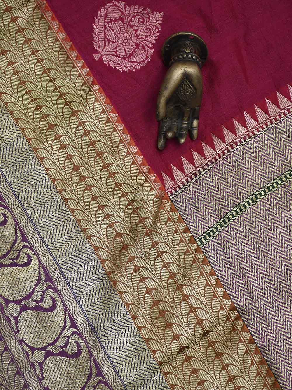 Bright Pink Tussar Silk Handloom Banarasi Saree - Sacred Weaves