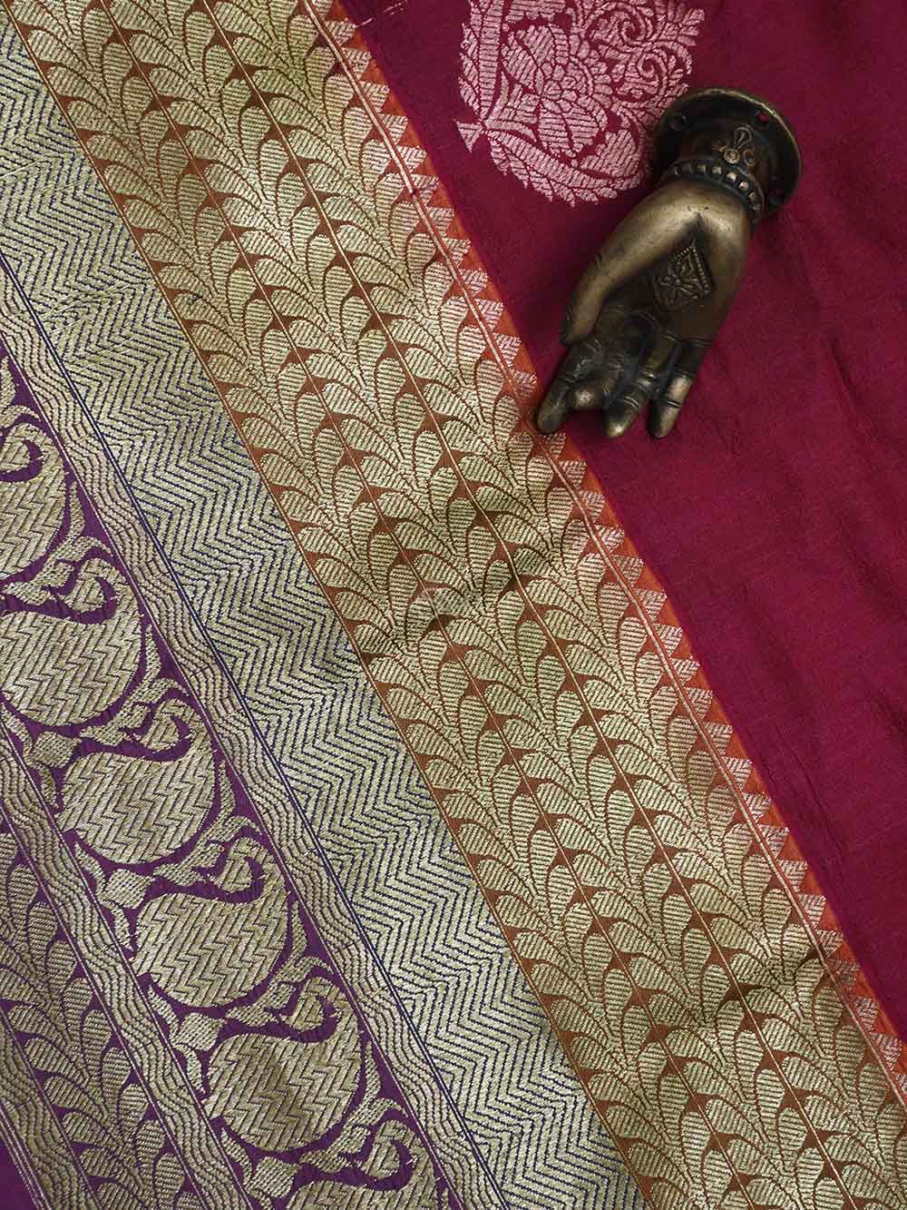 Bright Pink Tussar Silk Handloom Banarasi Saree - Sacred Weaves