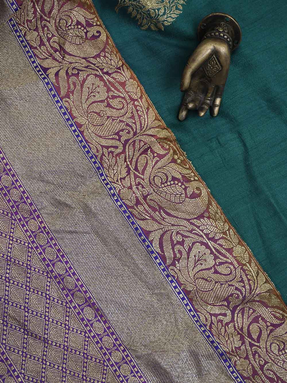 Dark Green Tussar Silk Handloom Banarasi Saree - Sacred Weaves