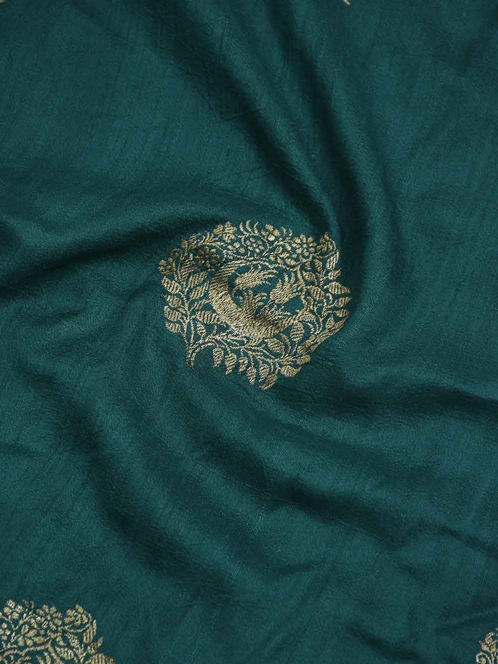 Dark Green Tussar Silk Handloom Banarasi Saree - Sacred Weaves