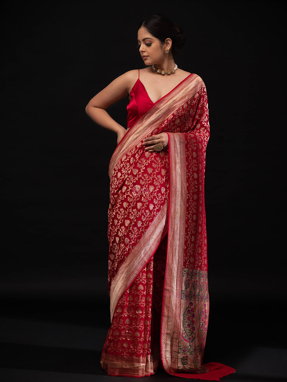 Maroon Paithani Khaddi Georgette Handloom Banarasi Saree - Sacred Weaves
