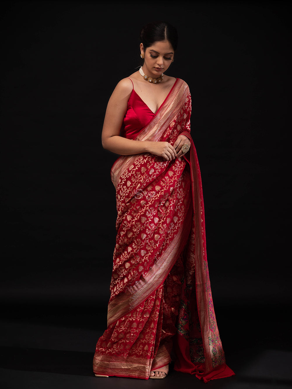 Maroon Paithani Khaddi Georgette Handloom Banarasi Saree - Sacred Weaves