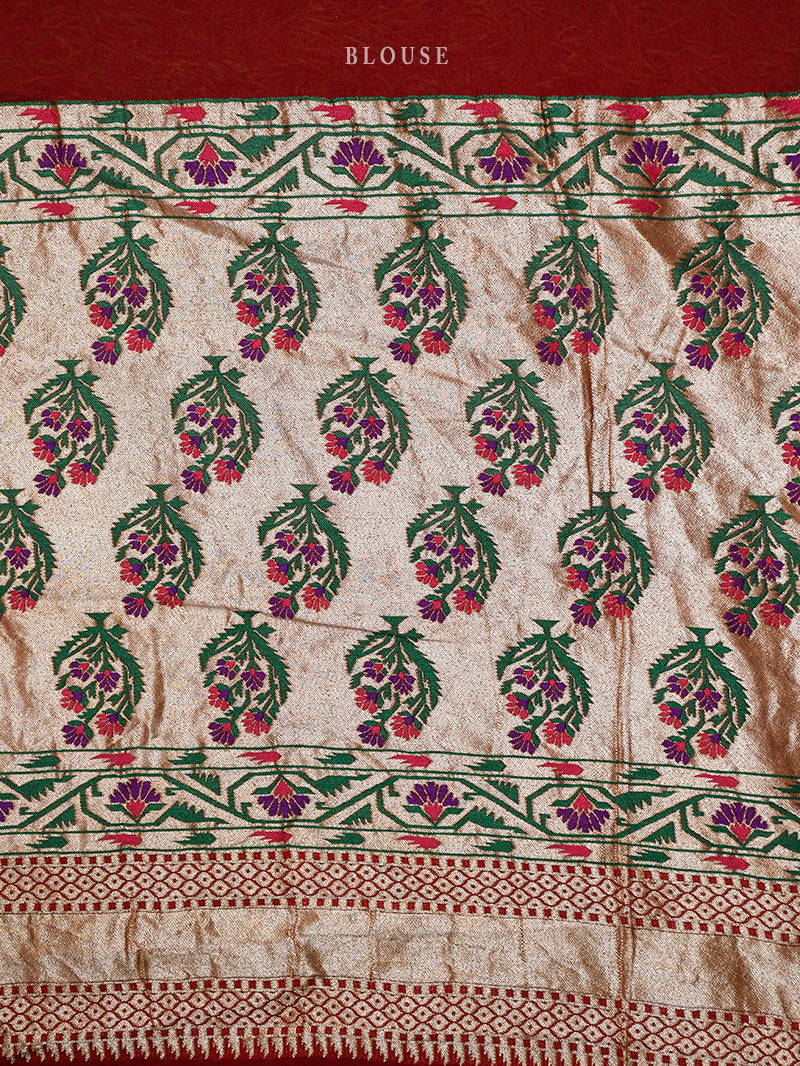 Maroon Paithani Khaddi Georgette Handloom Banarasi Saree - Sacred Weaves