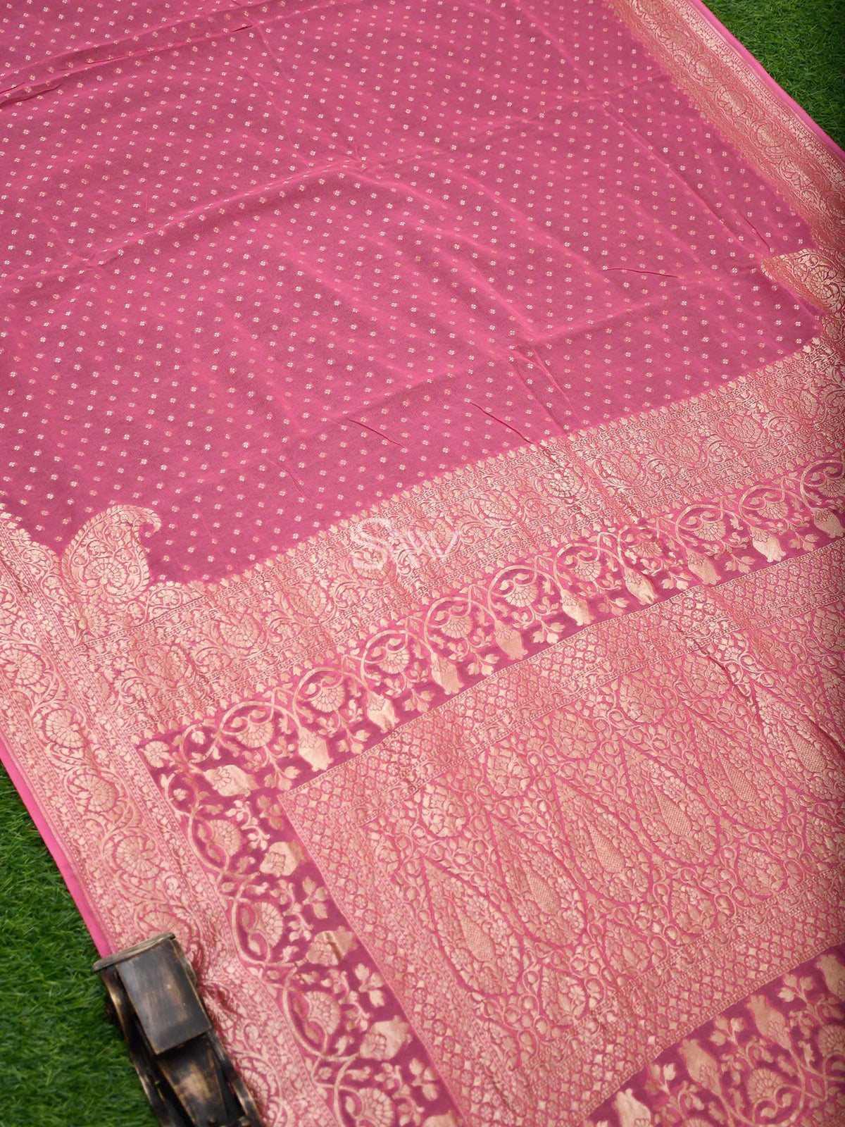 Pink Konia Khaddi Georgette Handloom Banarasi Saree - Sacred Weaves