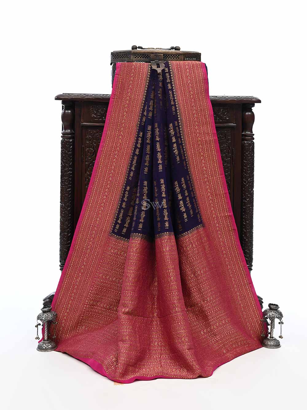 Dark Purple Mantra Khaddi Georgette Handloom Banarasi Saree - Sacred Weaves