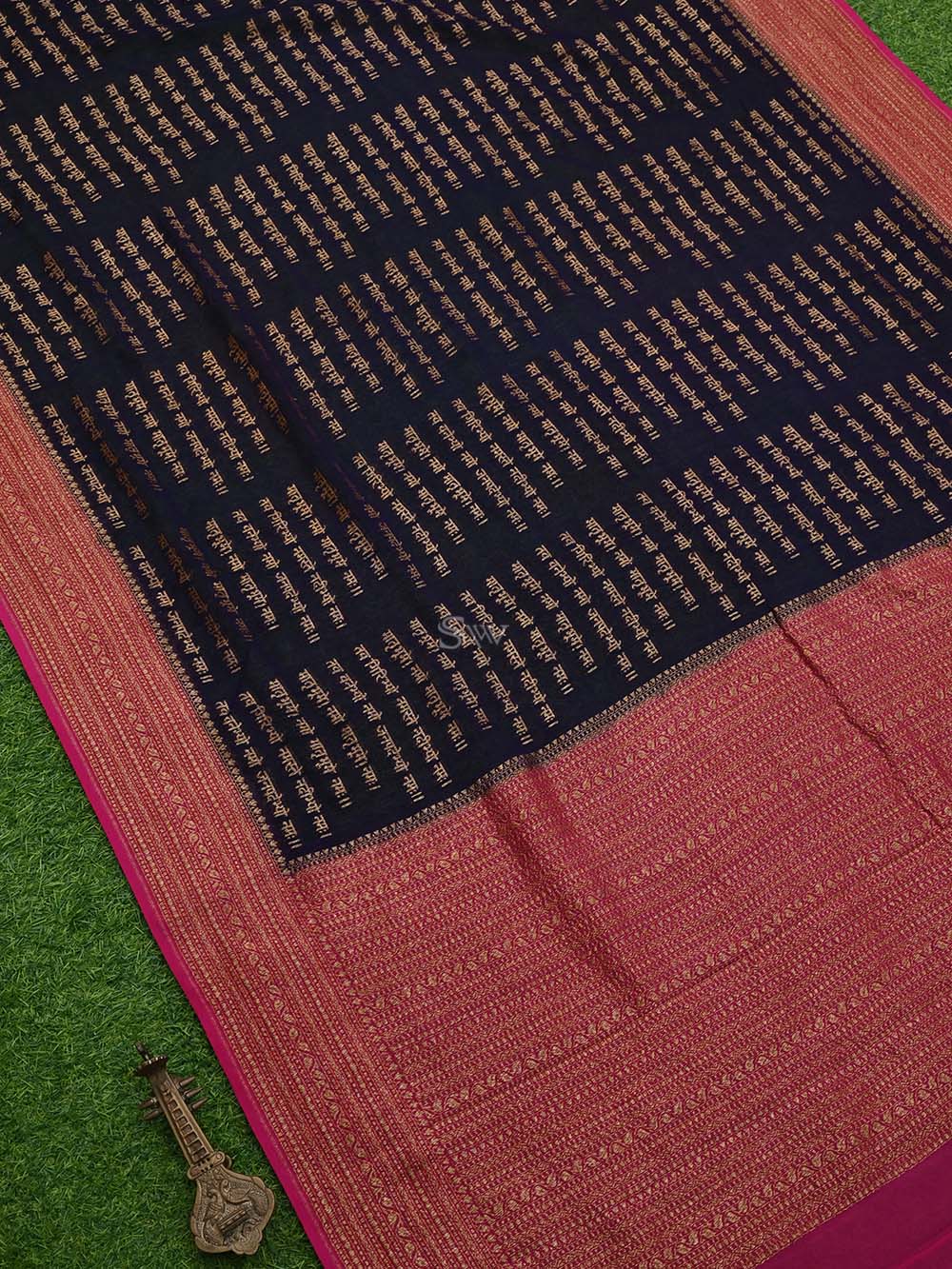 Dark Purple Mantra Khaddi Georgette Handloom Banarasi Saree - Sacred Weaves