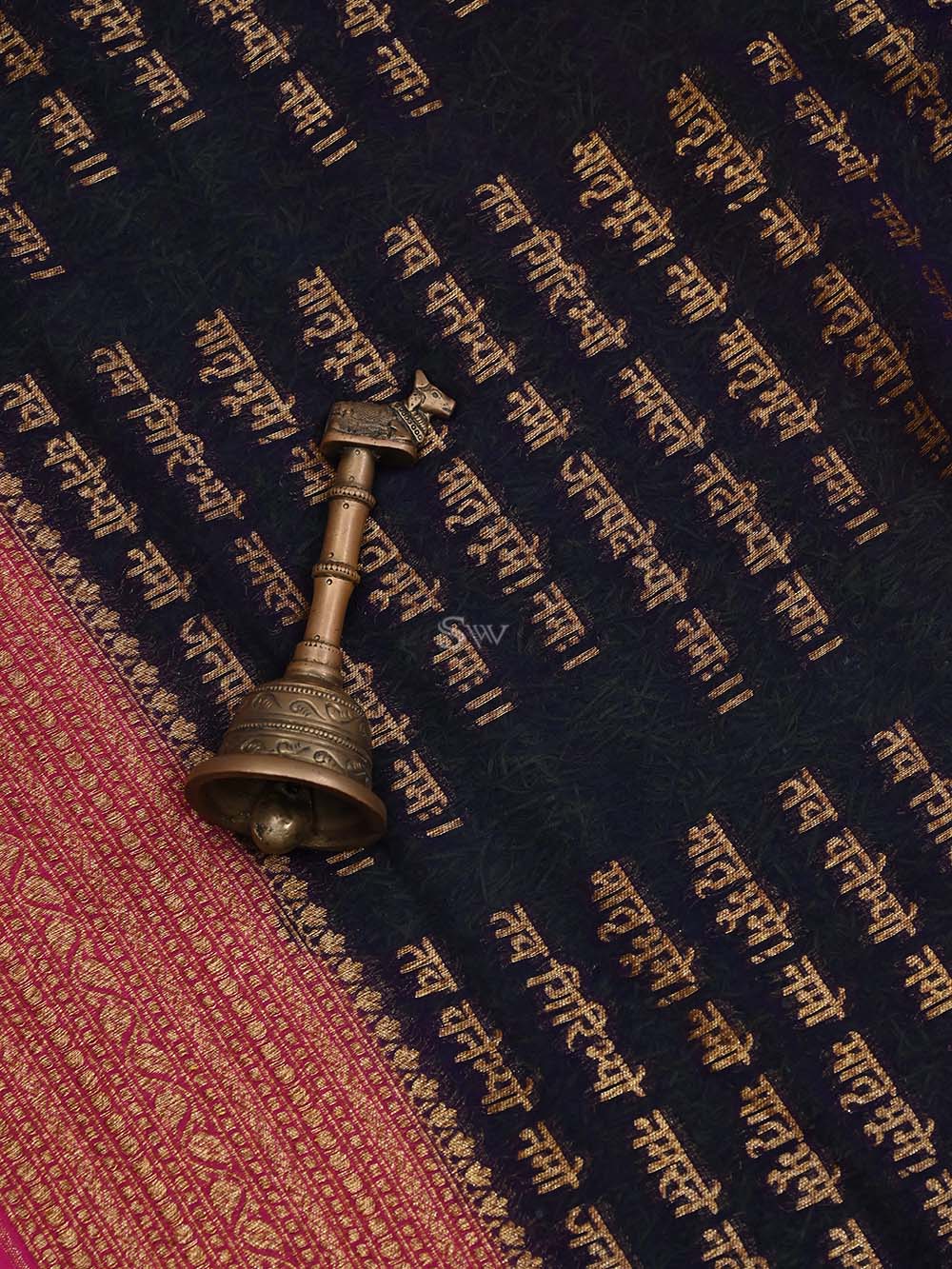 Dark Purple Mantra Khaddi Georgette Handloom Banarasi Saree - Sacred Weaves