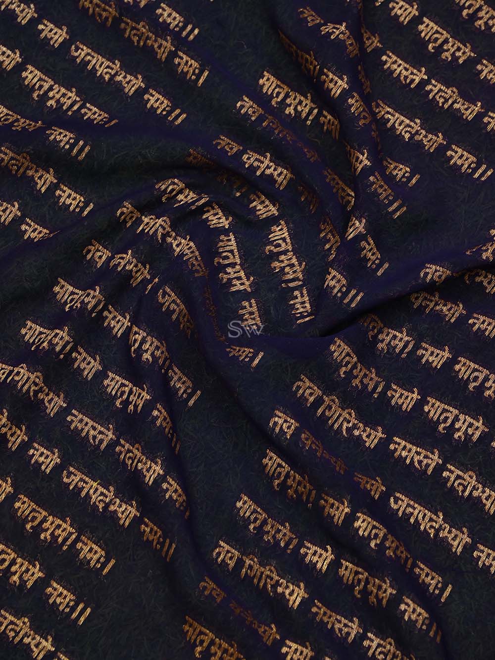 Dark Purple Mantra Khaddi Georgette Handloom Banarasi Saree - Sacred Weaves