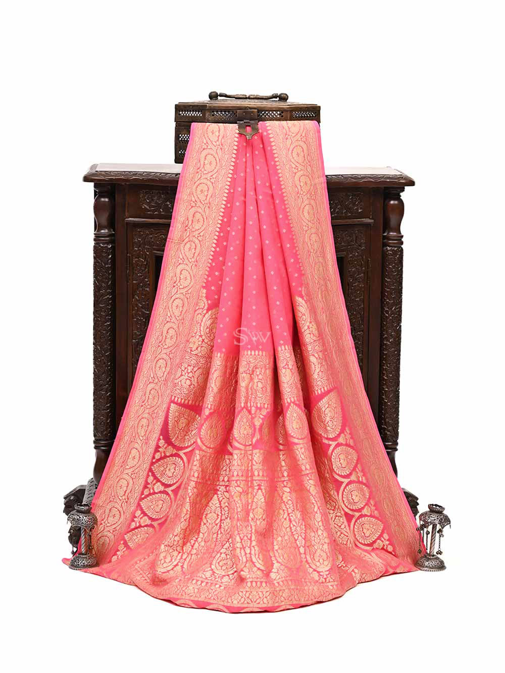 Pink Konia Khaddi Georgette Handloom Banarasi Saree - Sacred Weaves