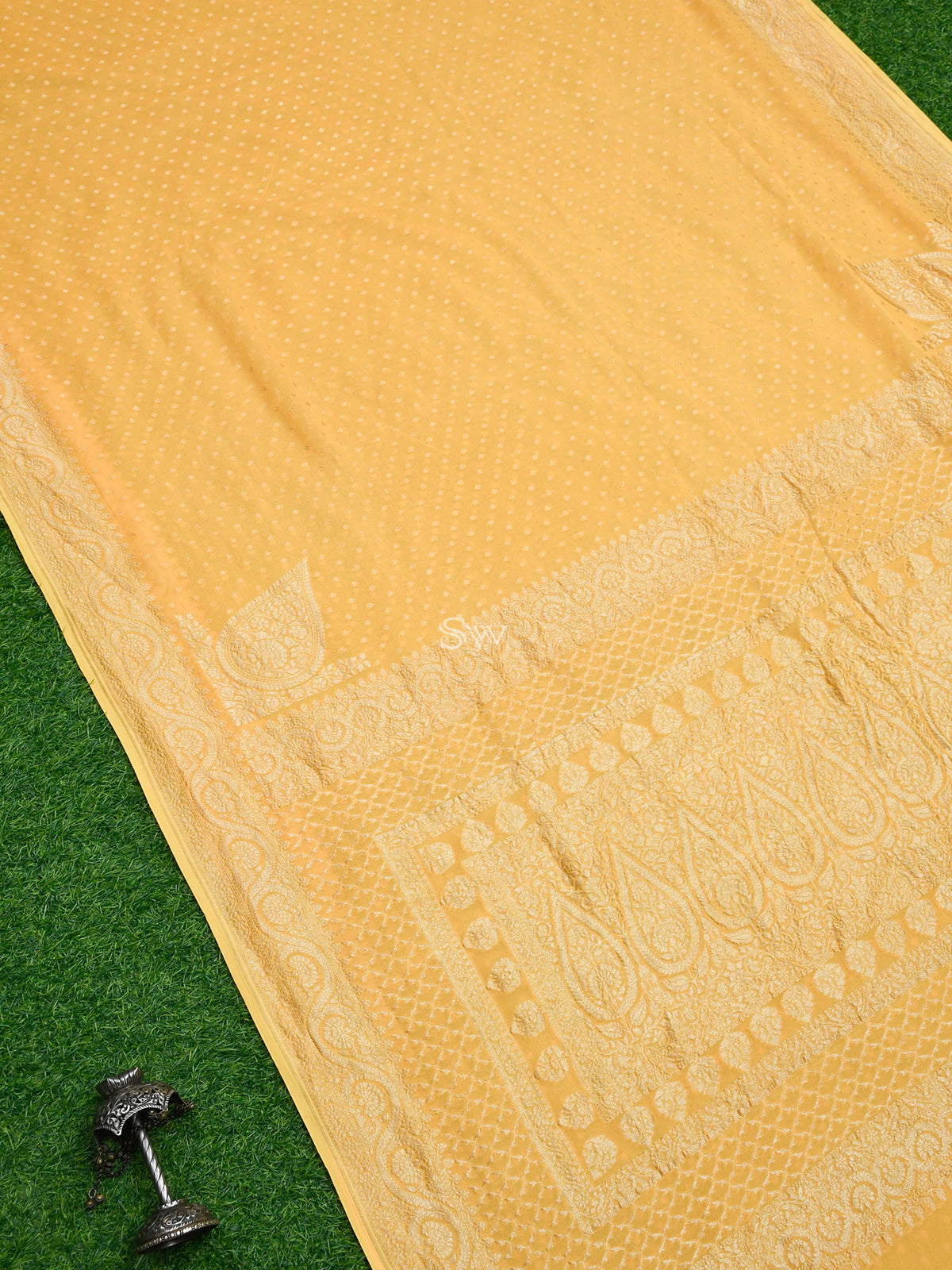 Yellow Konia Khaddi Georgette Handloom Banarasi Saree - Sacred Weaves