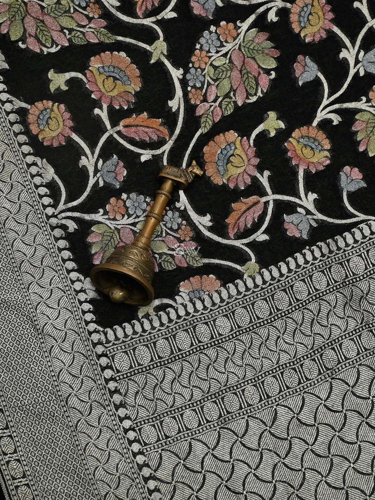 Black Jaal Khaddi Georgette Handloom Banarasi Saree - Sacred Weaves
