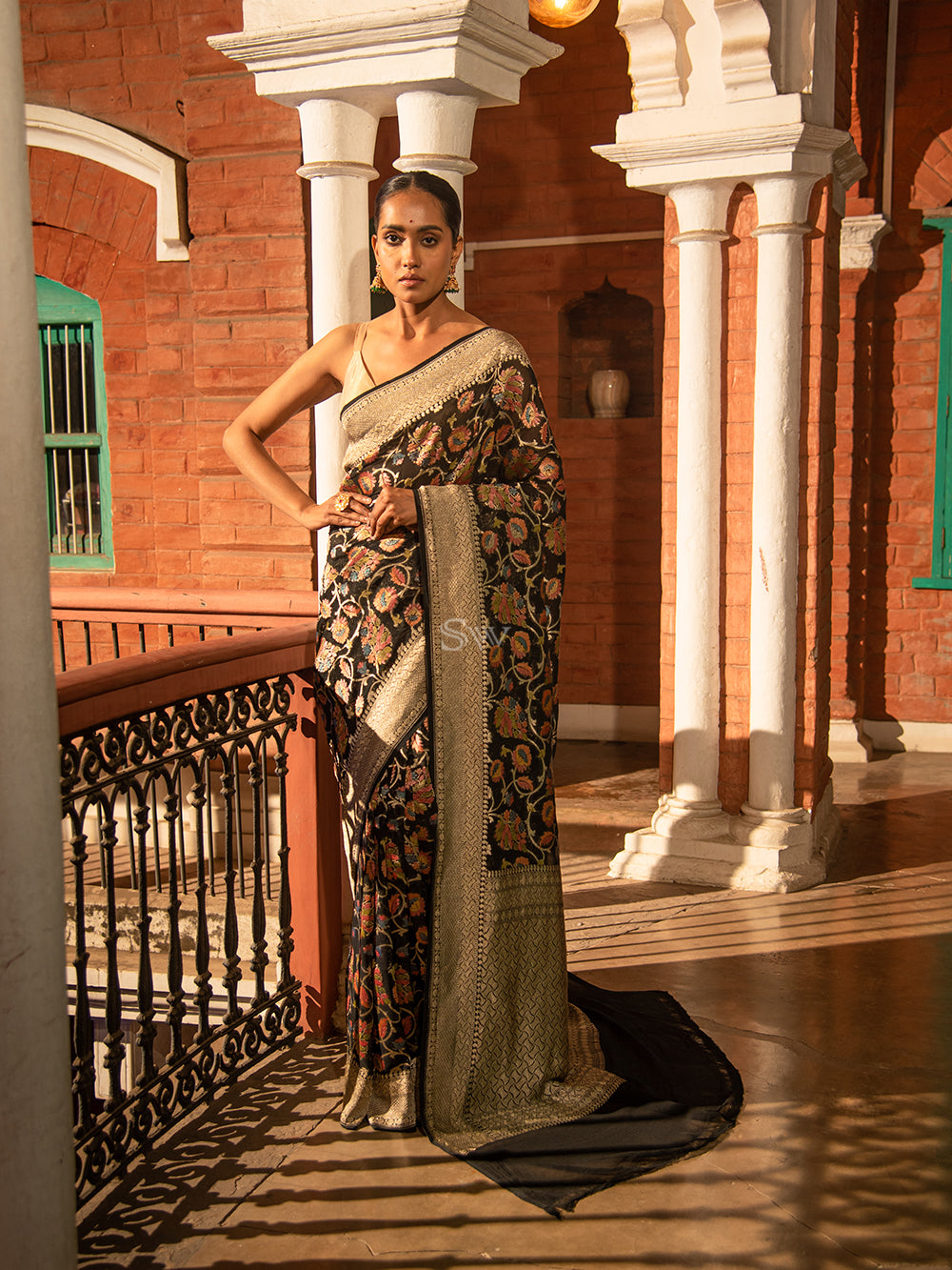 Black Jaal Khaddi Georgette Handloom Banarasi Saree - Sacred Weaves