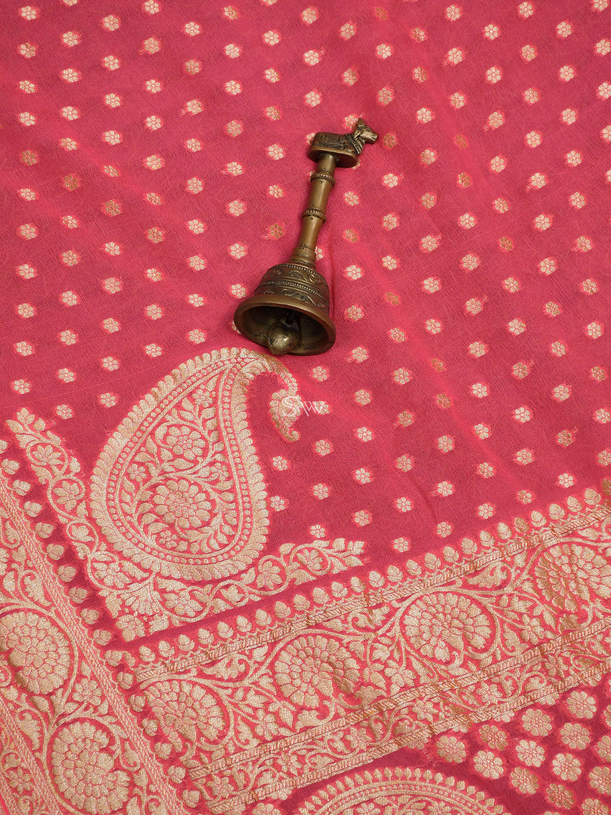 Coral Pink Konia Khaddi Georgette Handloom Banarasi Saree - Sacred Weaves