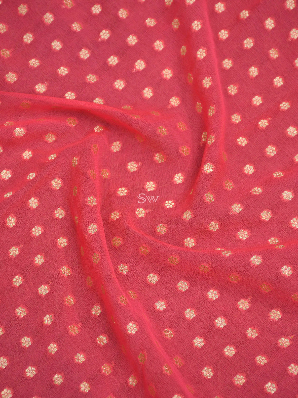 Coral Pink Konia Khaddi Georgette Handloom Banarasi Saree - Sacred Weaves