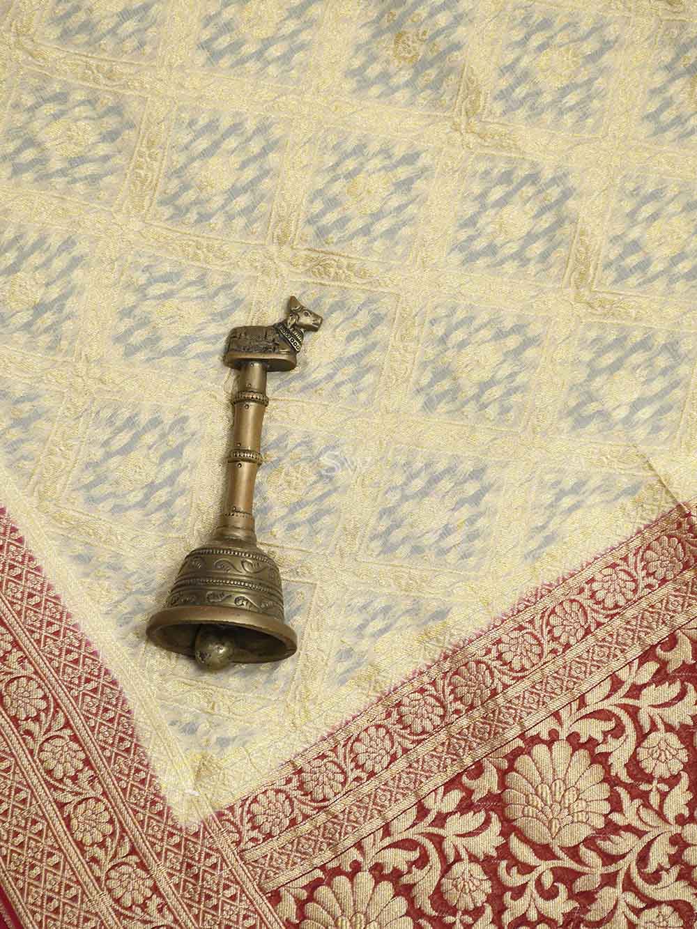 Beige Jaal Khaddi Georgette Handloom Banarasi Saree - Sacred Weaves