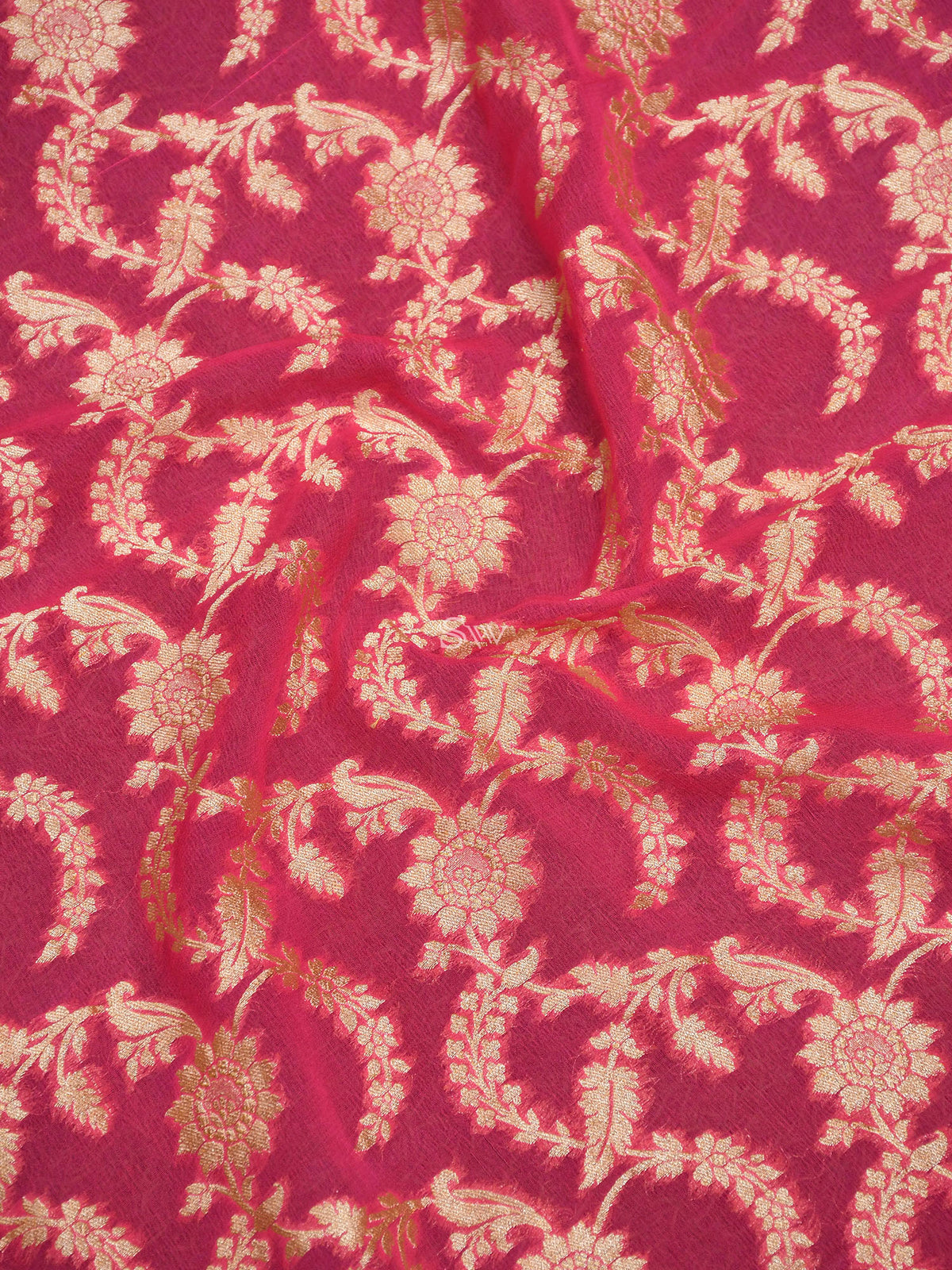 Bright Pink Jaal Khaddi Georgette Handloom Banarasi Saree - Sacred Weaves