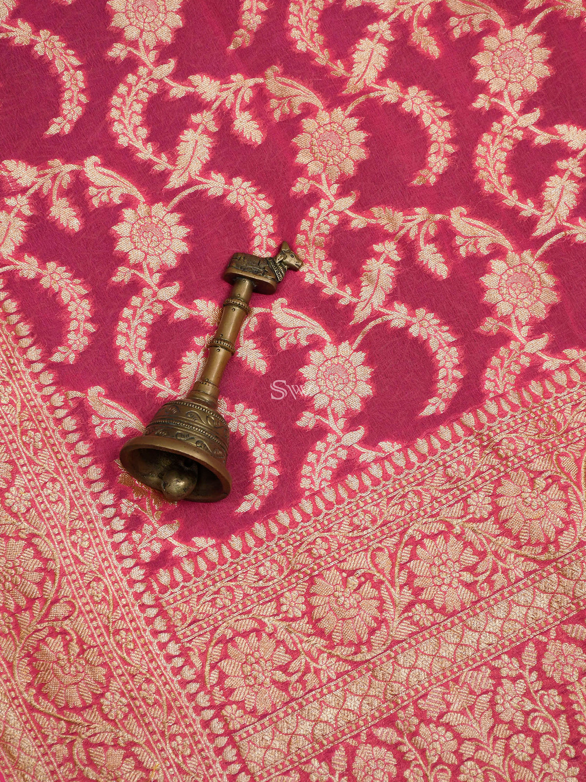 Bright Pink Jaal Khaddi Georgette Handloom Banarasi Saree - Sacred Weaves