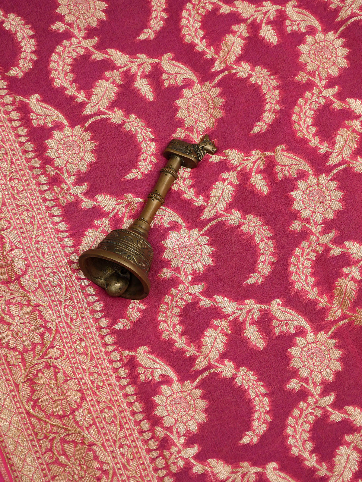 Bright Pink Jaal Khaddi Georgette Handloom Banarasi Saree - Sacred Weaves