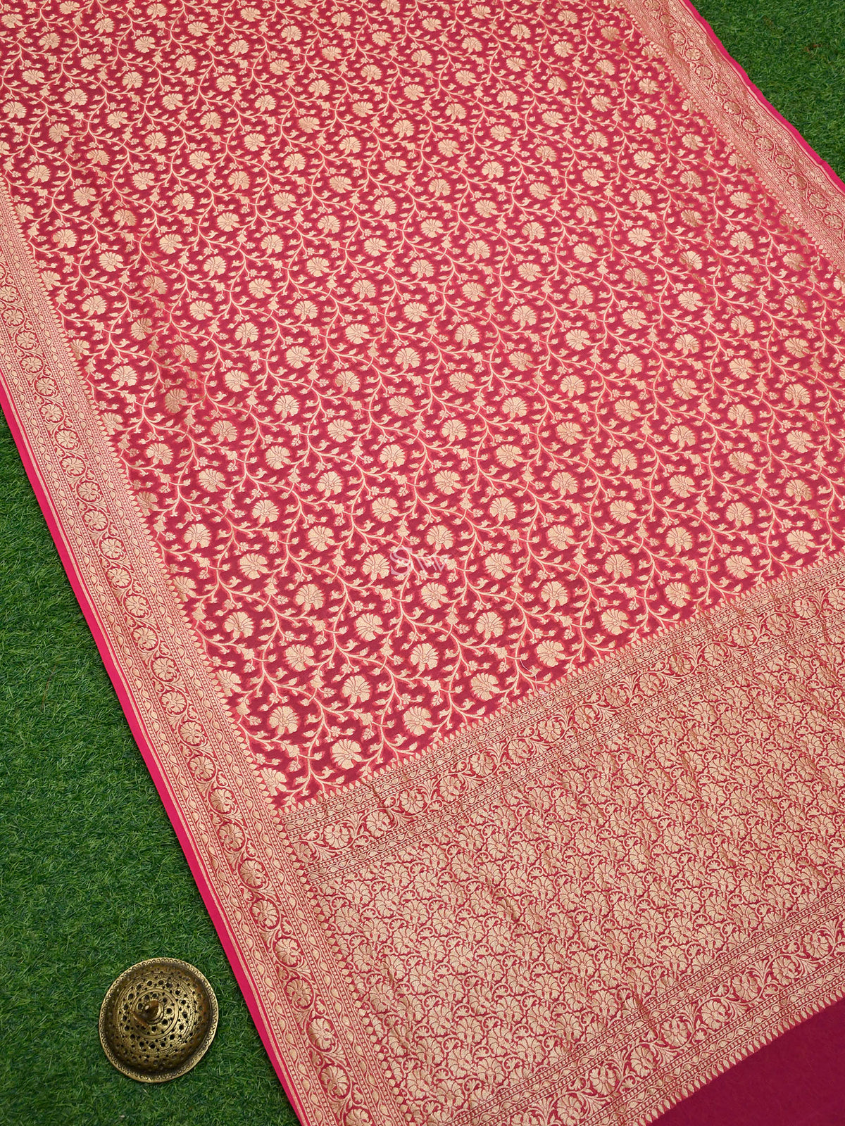 Pink Jaal Khaddi Georgette Handloom Banarasi Saree - Sacred Weaves