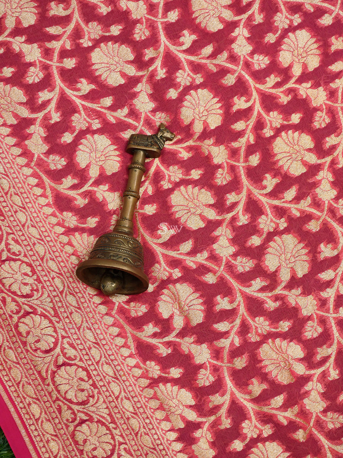 Pink Jaal Khaddi Georgette Handloom Banarasi Saree - Sacred Weaves