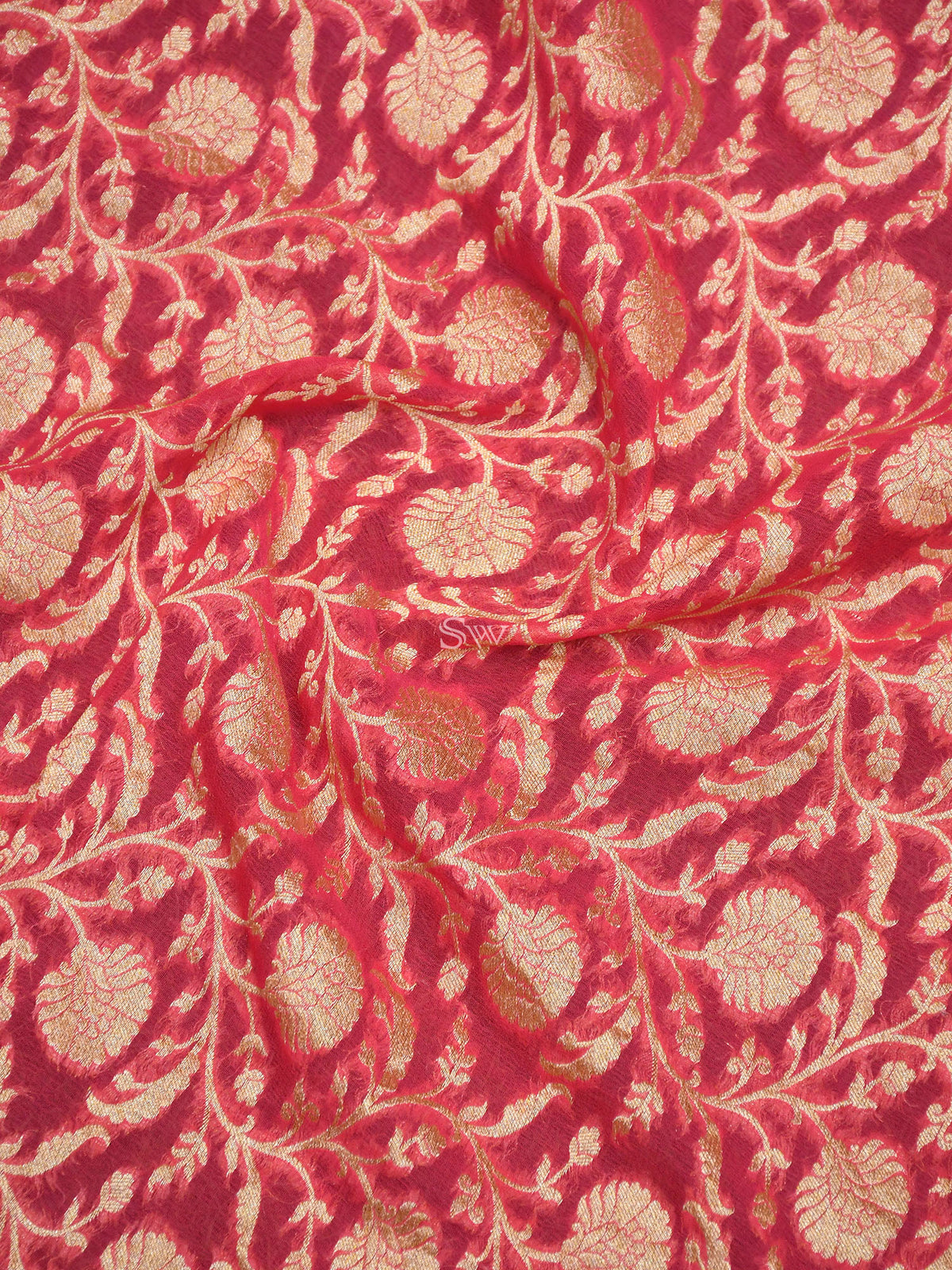 Bright Pink Jaal Khaddi Georgette Handloom Banarasi Saree - Sacred Weaves