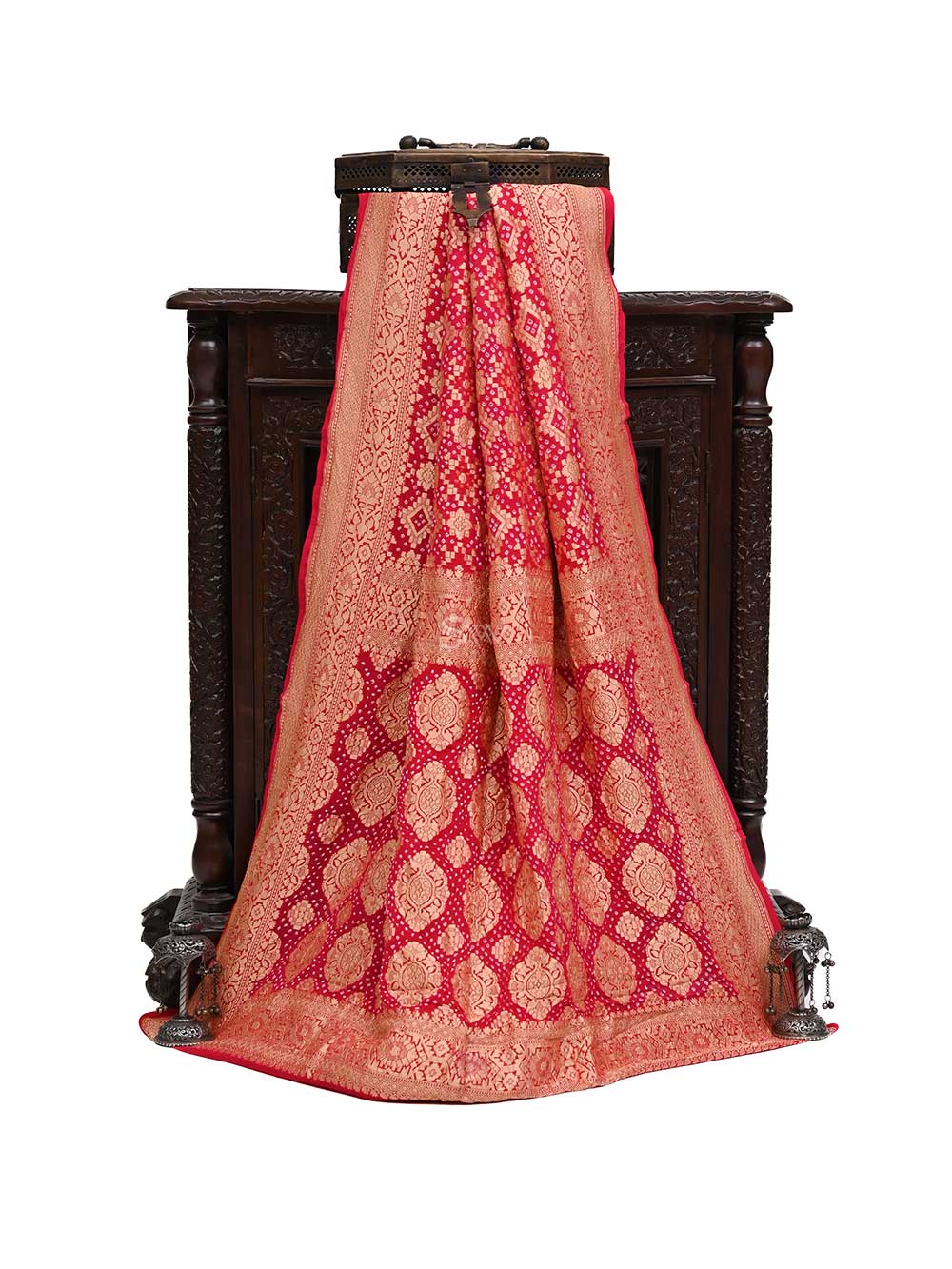 Dark Pink Bandhani Khaddi Georgette Handloom Banarasi Saree - Sacred Weaves