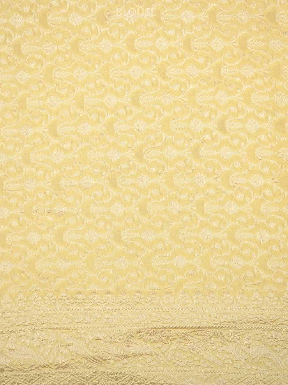 Light Yellow Crepe Silk Booti Handloom Banarasi Saree - Sacred Weaves