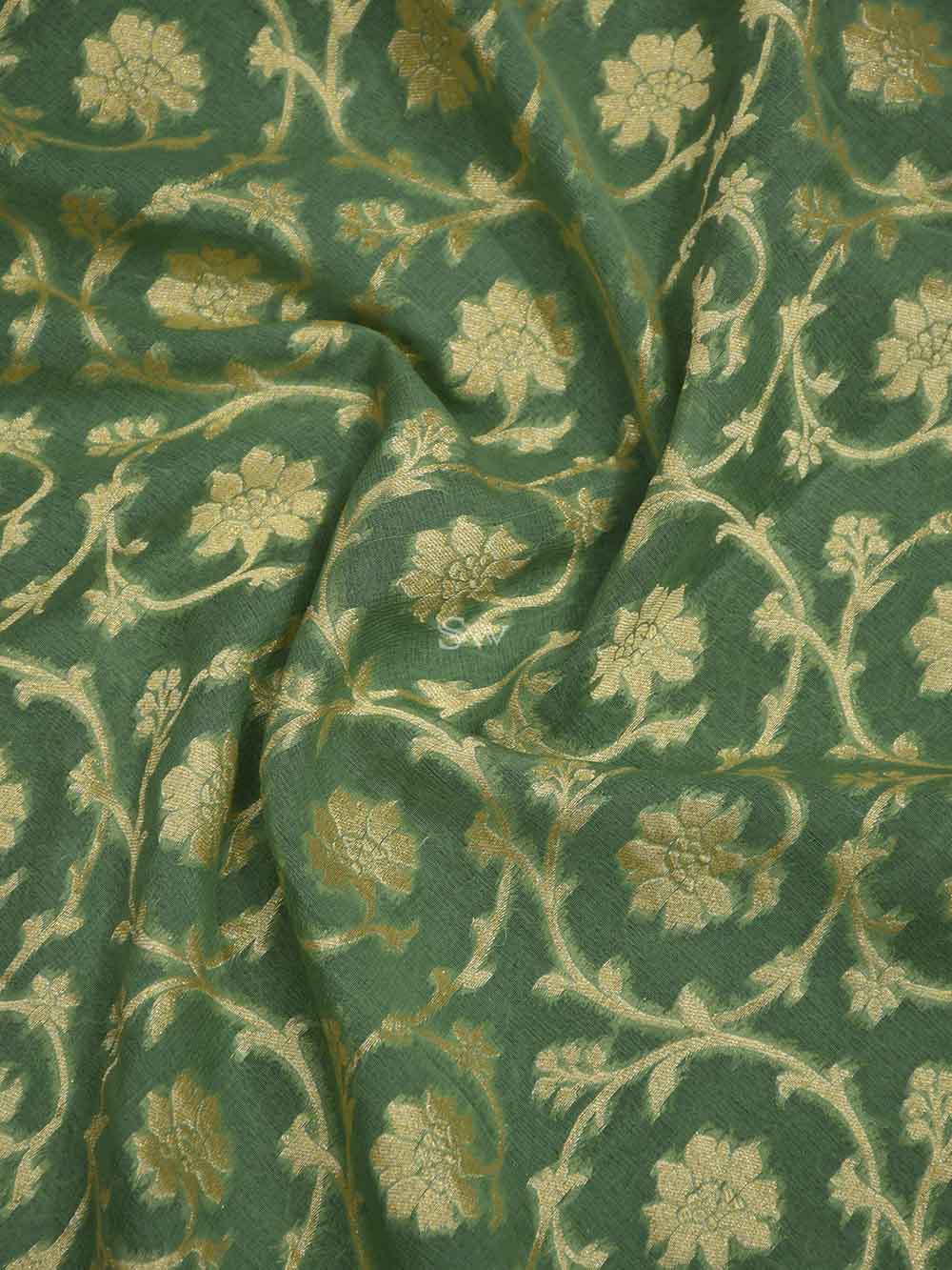 Light Moss Green Jaal Khaddi Georgette Handloom Banarasi Saree - Sacred Weaves